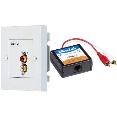 MUXLAB 500028-WP-2PK Wand trafo Kit voor stereo analoge audio via Cat5e/6 kabel