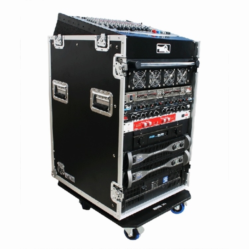ROAD READY 12u slant mixer rack / 14u verticaal rack
