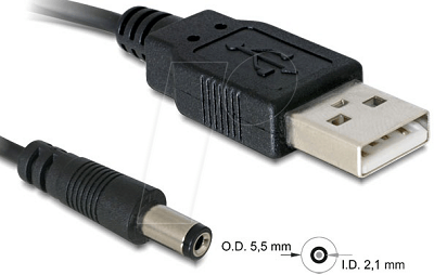 DELOCK USB power kabel USB A (M) - DC 5,5 x 2,1mm 1m