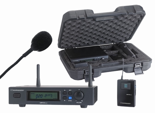 AUDIOPHONY UHF410 set ontvanger + dasspeld + beltpack