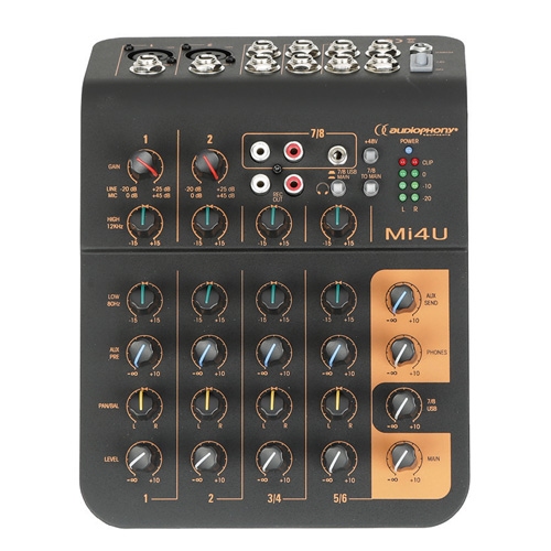 AUDIOPHONY Mi4U - 4 kanaals mixer: 2 mic+2 Stereo+1 Aux+USB