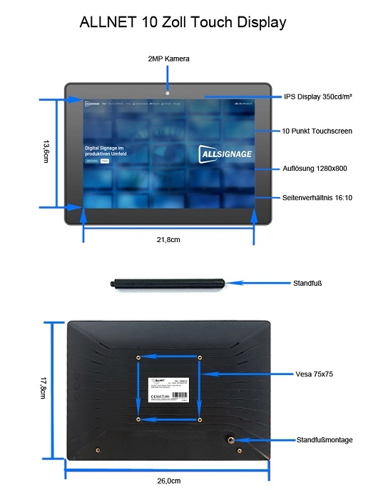 ALLNET Touch Display Tablet 10 inch POE