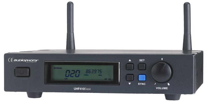 AUDIOPHONY UHF410 set ontvanger + dasspeld + beltpack