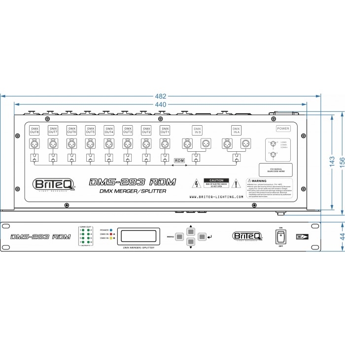 BRITEQ DMS-283 RDM DMX-merger + splitter + booster met RDM-ondersteuning