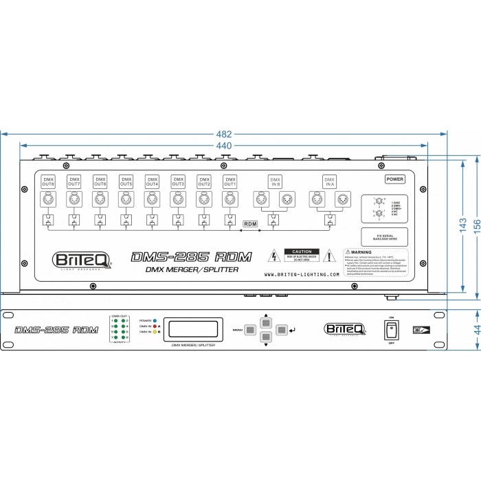 BRITEQ DMS-285 RDM DMX-merger + splitter + booster met RDM-ondersteuning