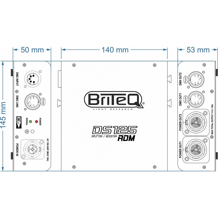 BRITEQ DS125-RDM DMX & Netvoeding Splitter (1 in / 2 uit)