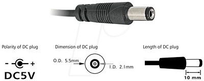 DELOCK USB power kabel USB A (M) - DC 5,5 x 2,1mm 1m