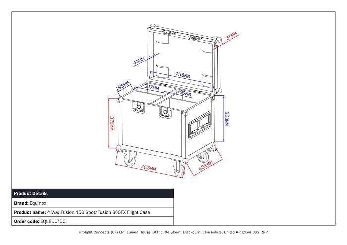 EQUINOX Flightcase voor 4x Fusion 150 Spot/Fusion 300FX