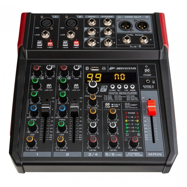 JB SYSTEMS LIVE-6 Veelzijdige PA-mixer 6 input / 4 channel