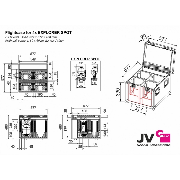 JV CASE voor 4x JB Sysems Explorer Spot