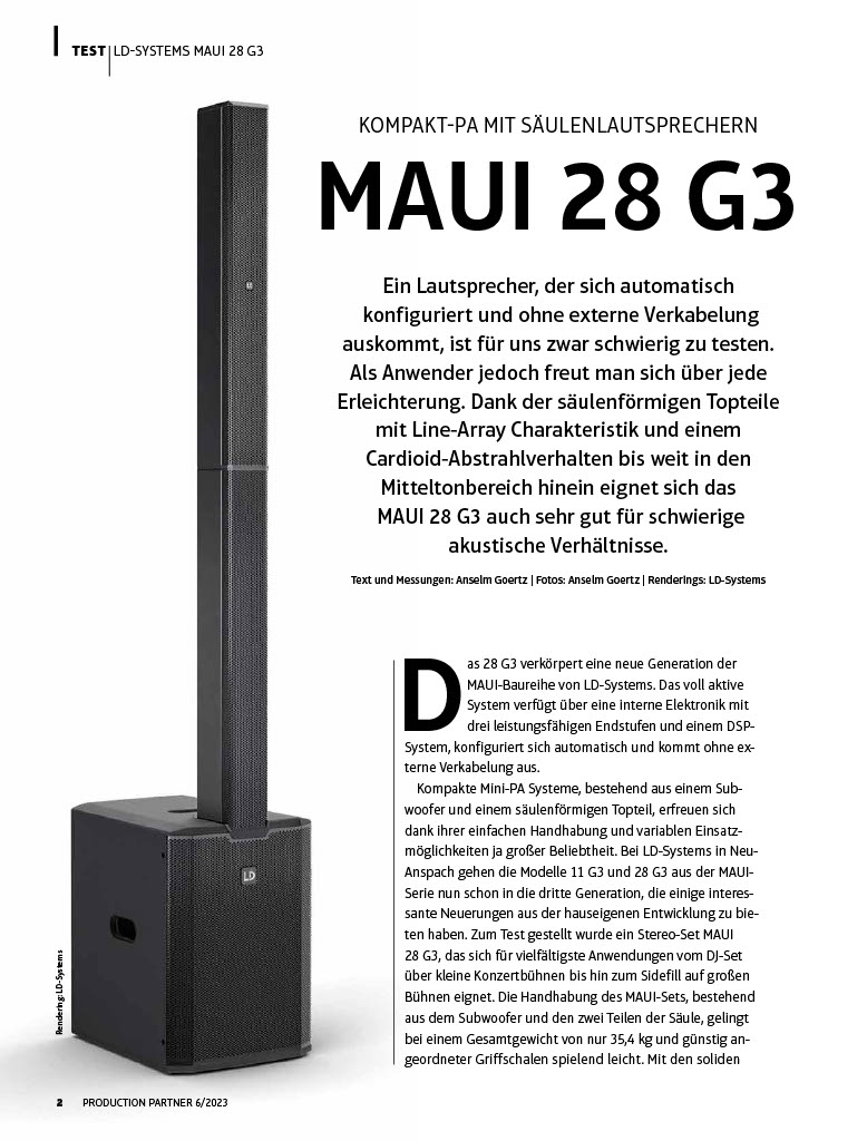LD SYSTEMS MAUI 28 G3 Dubbel Cardioide Kolom PA Systeem