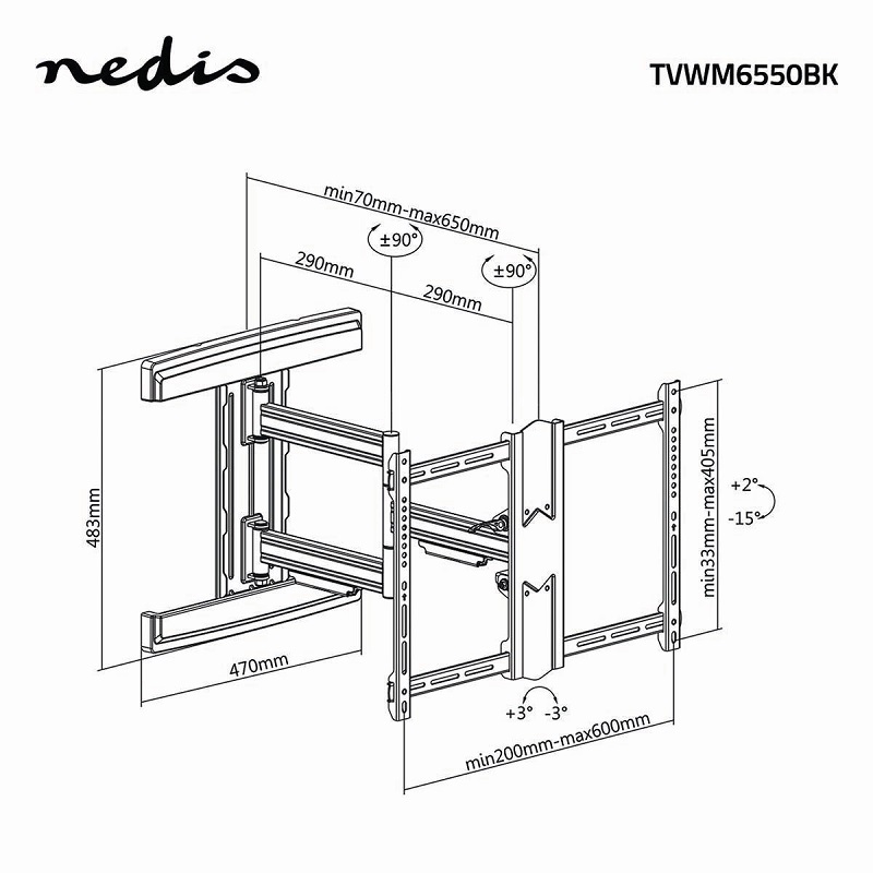 NEDIS TVWM6550BK Draai en Kantelbare TV muurbeugel