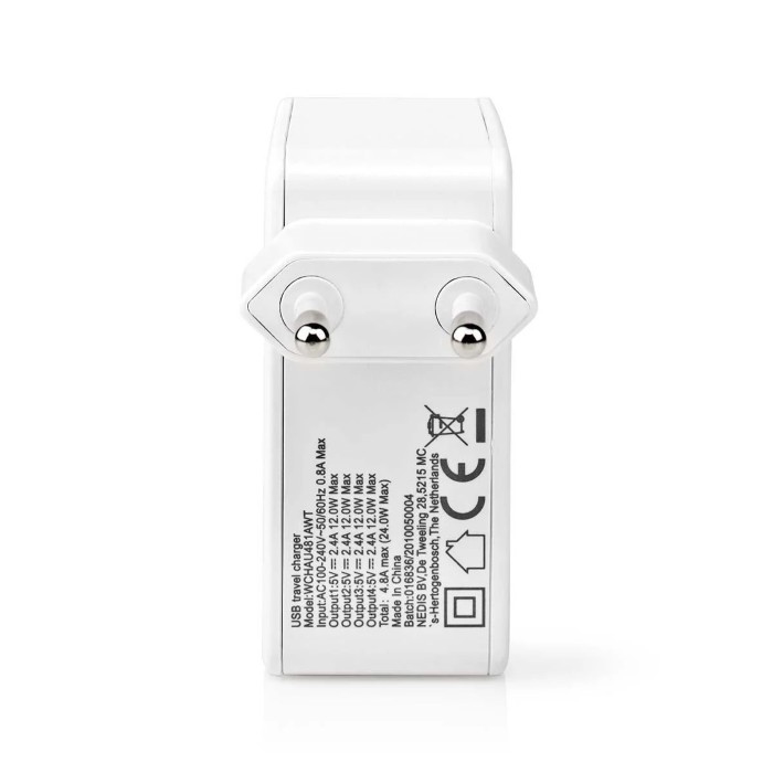 NEDIS WCHAU481AWT Oplader 24W - 4 x 2.4A - 4 Outputs USB-A