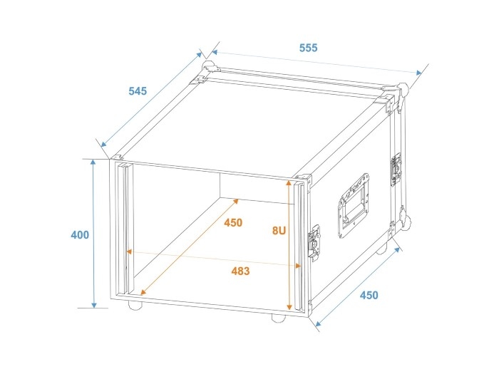 ROADINGER Flightcase Pro-versie 45 cm inbouwdiepte 8HE