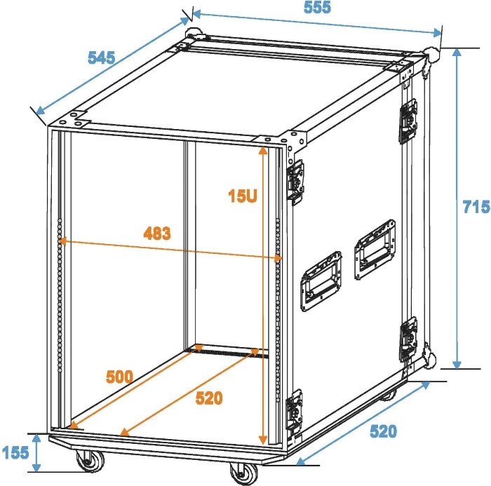 ROADINGER Flightcase Pro-versie met wielen 15 HE
