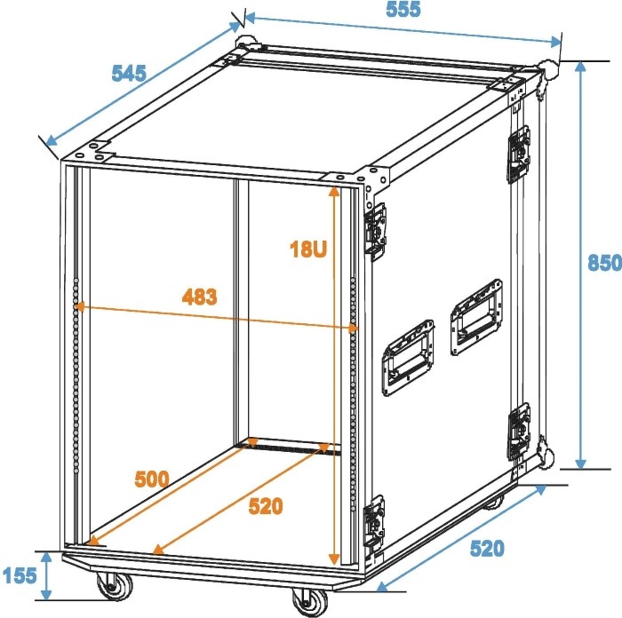 ROADINGER Flightcase Pro-versie met wielen 18 HE