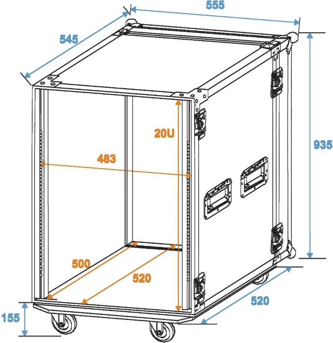 ROADINGER Flightcase Pro-versie met wielen 20 HE