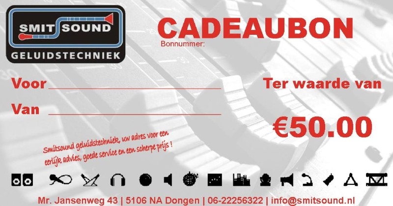 Smitsound Cadeaubon ter waarde van 50 Euro